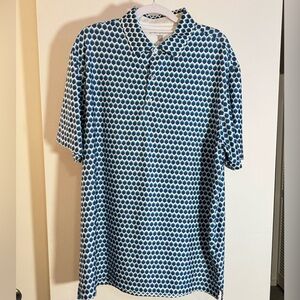 Hickey Freeman Blue and White Patterned Polo Shirt